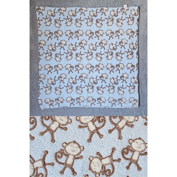 Snugly Baby Soft Fleece Lovey Security Blanket Blue/Brown Monkey Print 28" x 28" - Picture 1 of 11